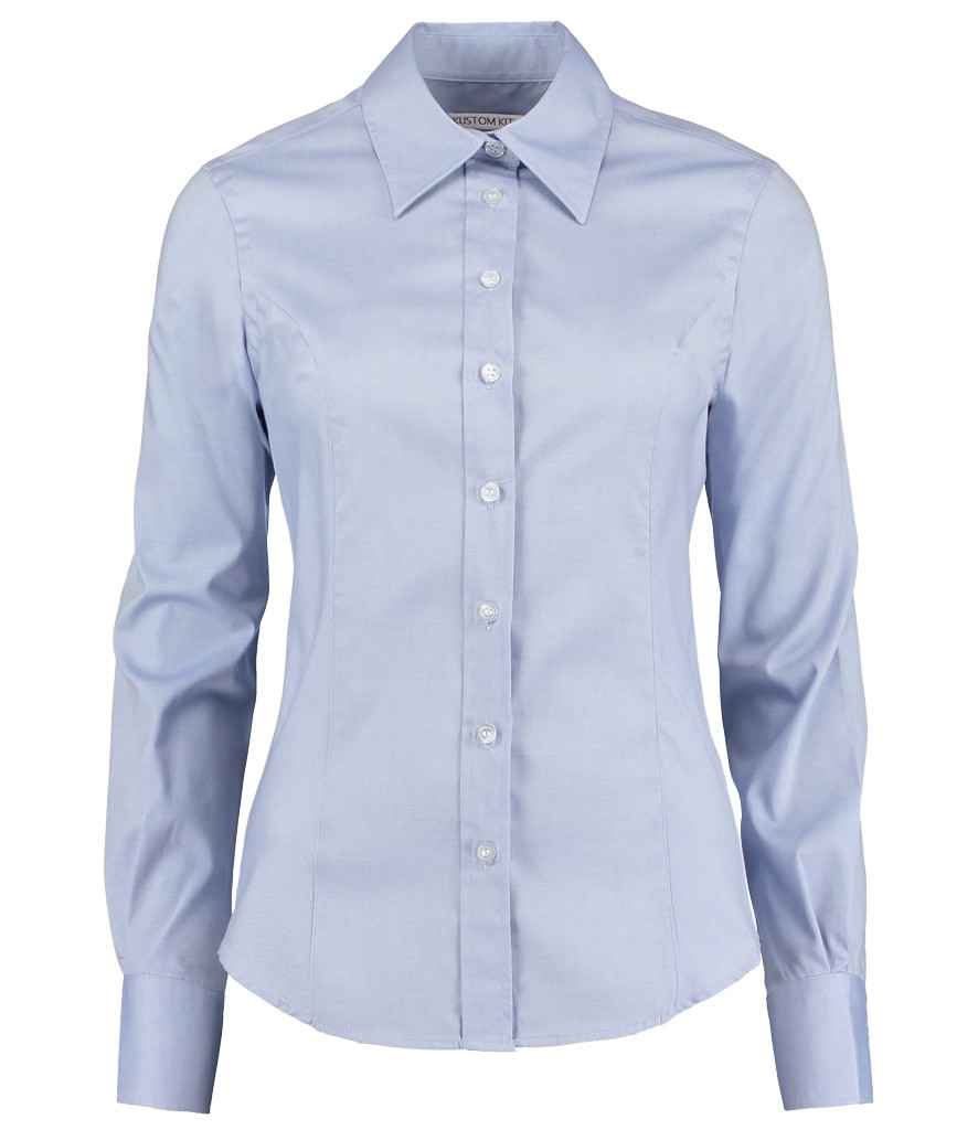 Kustom Kit Ladies Premium Long Sleeve Tailored Oxford Shirt in Light Blue
