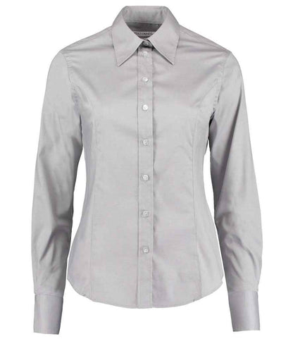 Kustom Kit Ladies Premium Long Sleeve Tailored Oxford Shirt in Silver