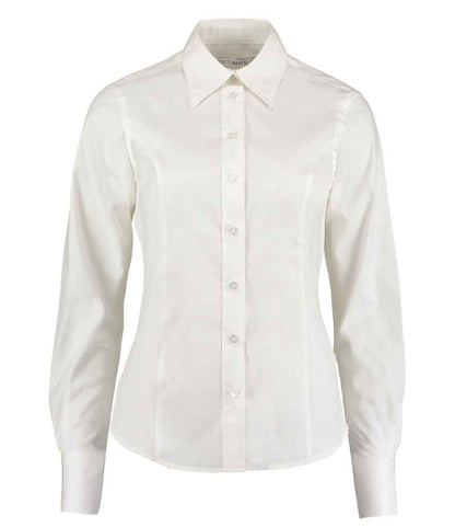 Kustom Kit Ladies Premium Long Sleeve Tailored Oxford Shirt in White