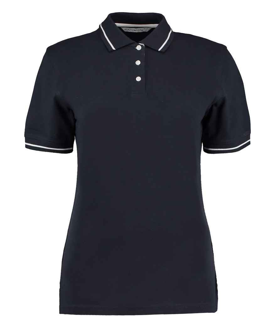 Kustom Kit Ladies St Mellion Tipped Cotton Piqué Polo Shirt in Navy/White