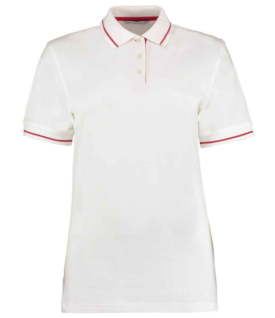 Kustom Kit Ladies St Mellion Tipped Cotton Piqué Polo Shirt in White/Red