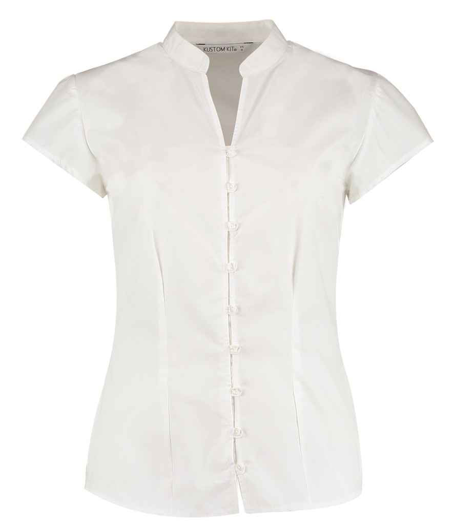 Kustom Kit Ladies Cap Sleeve V Neck Tailored Continental Blouse in White