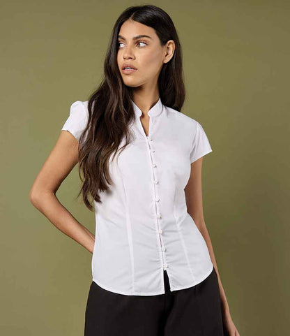 Kustom Kit Ladies Cap Sleeve V Neck Tailored Continental Blouse - model image