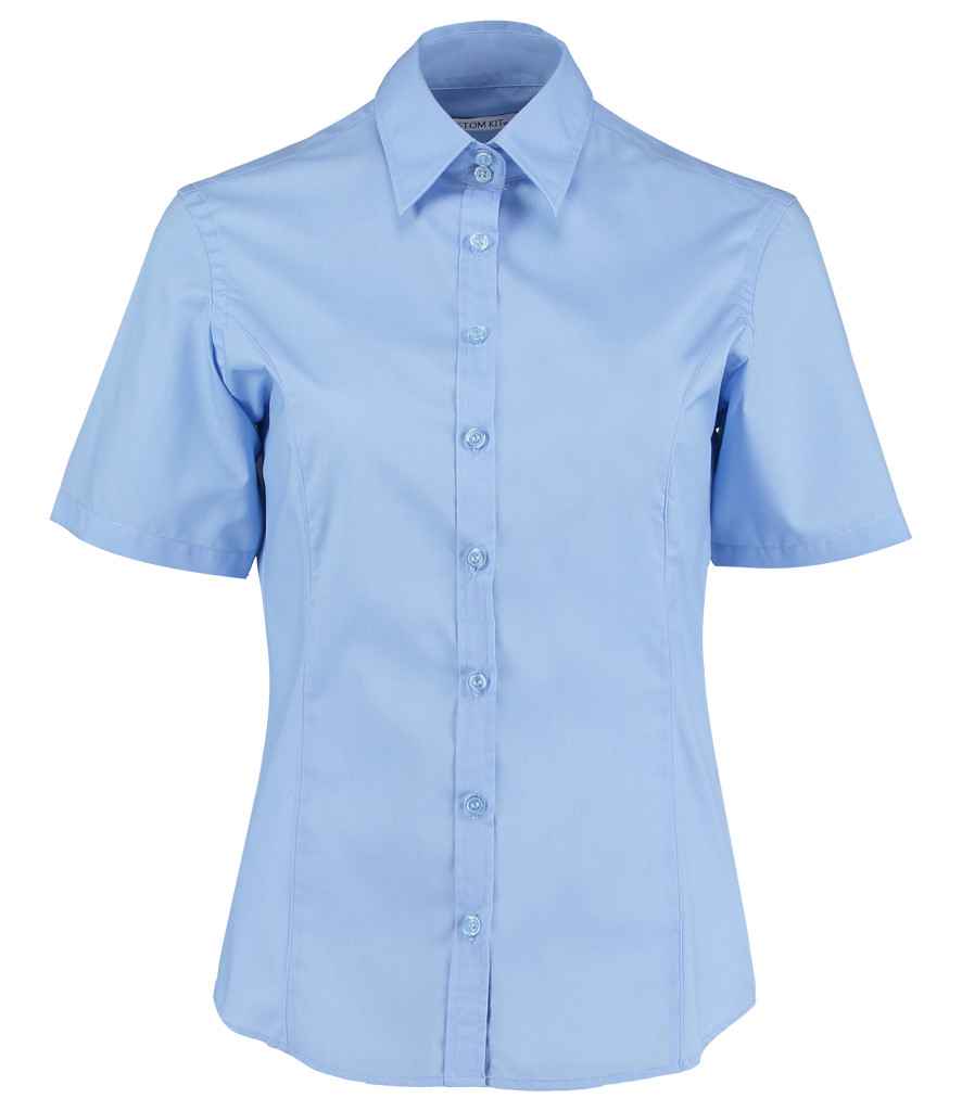 Kustom Kit Ladies Short Sleeve Tailored Business Shirt in Light Blue