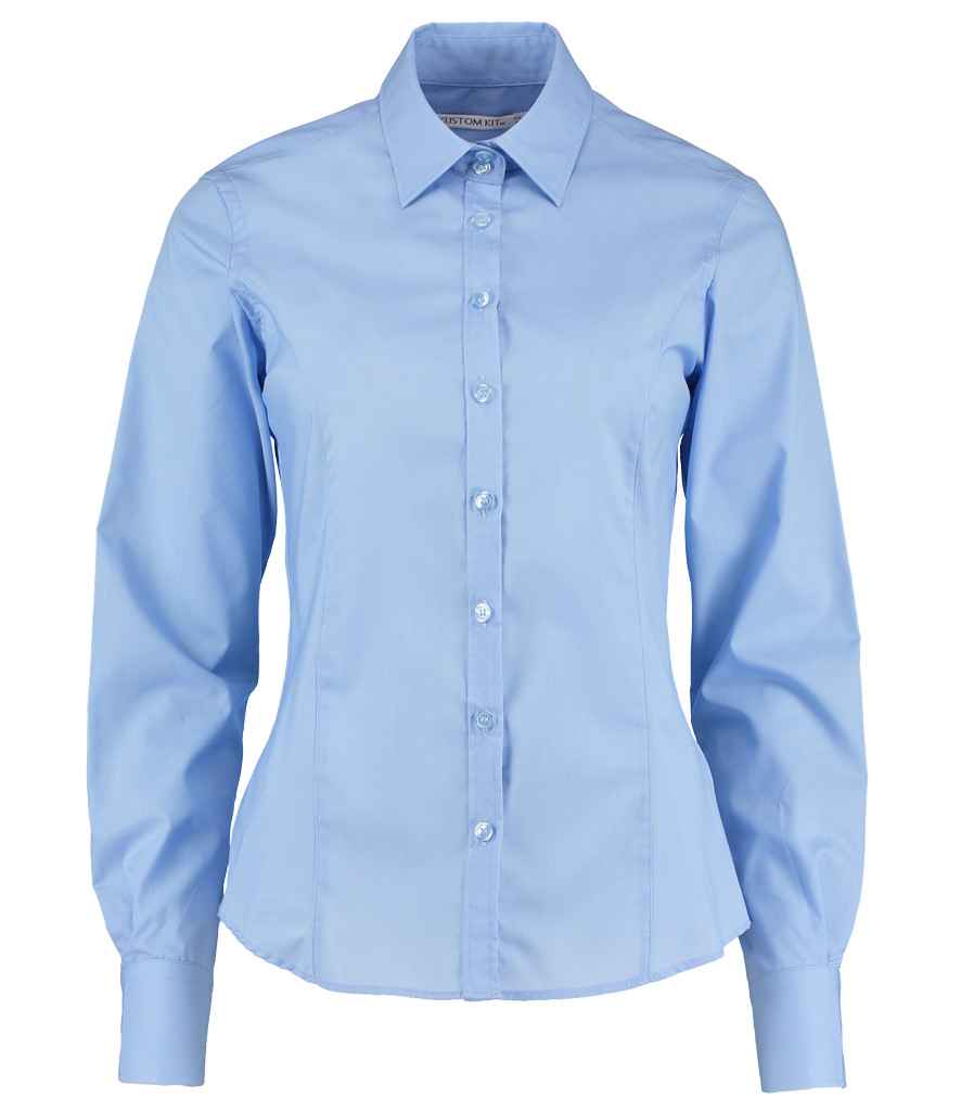 Kustom Kit Ladies Long Sleeve Tailored Business Shirt in Light Blue