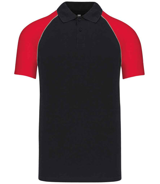 Kariban Baseball Cotton Piqué Polo Shirt in Black/Red