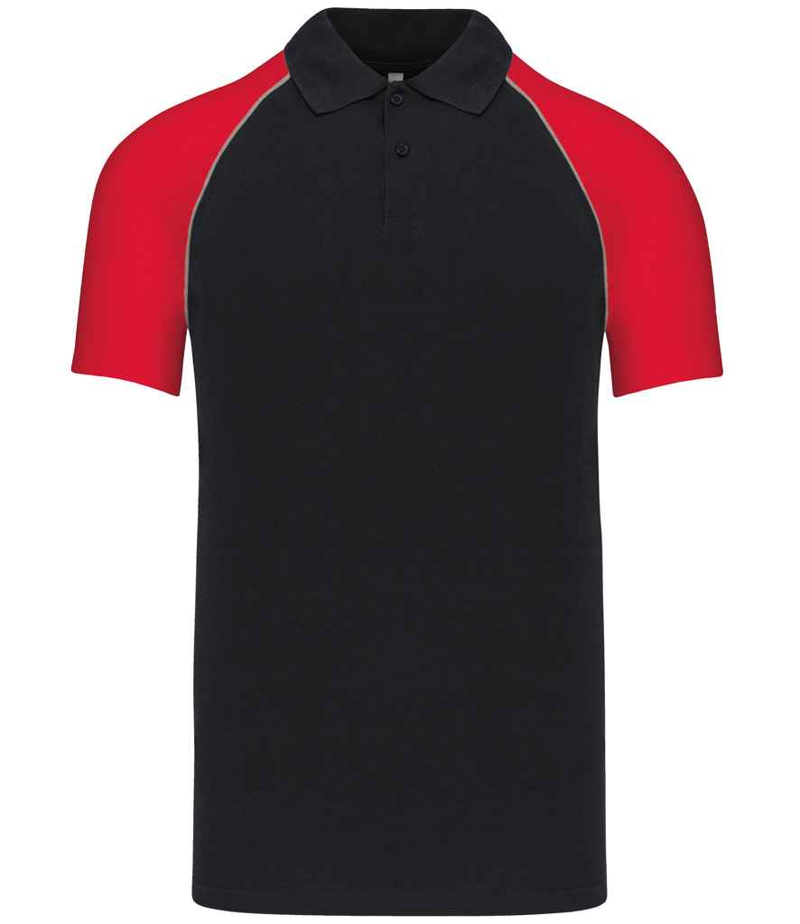 Kariban Kariban Baseball Cotton Piqué Polo Shirt Black/Red