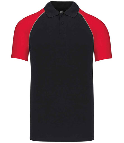 Kariban Kariban Baseball Cotton Piqué Polo Shirt Black/Red