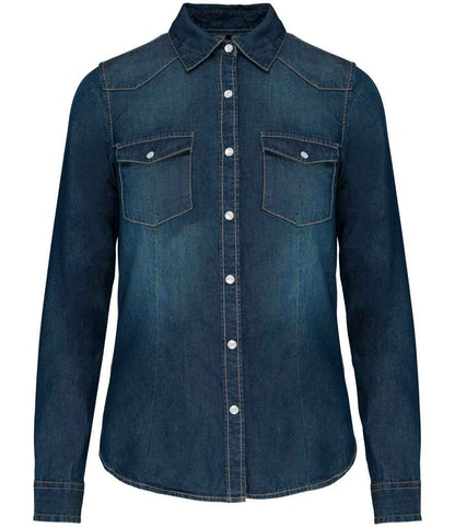 Kariban Kariban Ladies Long Sleeve Denim Shirt Blue Jean