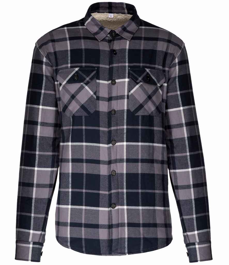 Kariban Kariban Sherpa Lined Checked Shirt Jacket Storm Grey/Navy