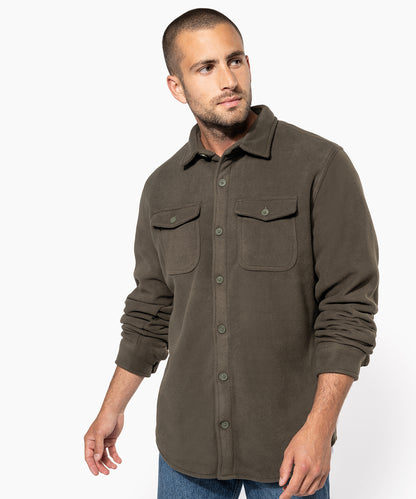 Kariban Sherpa-lined fleece overshirt Dark Khaki/Storm Grey