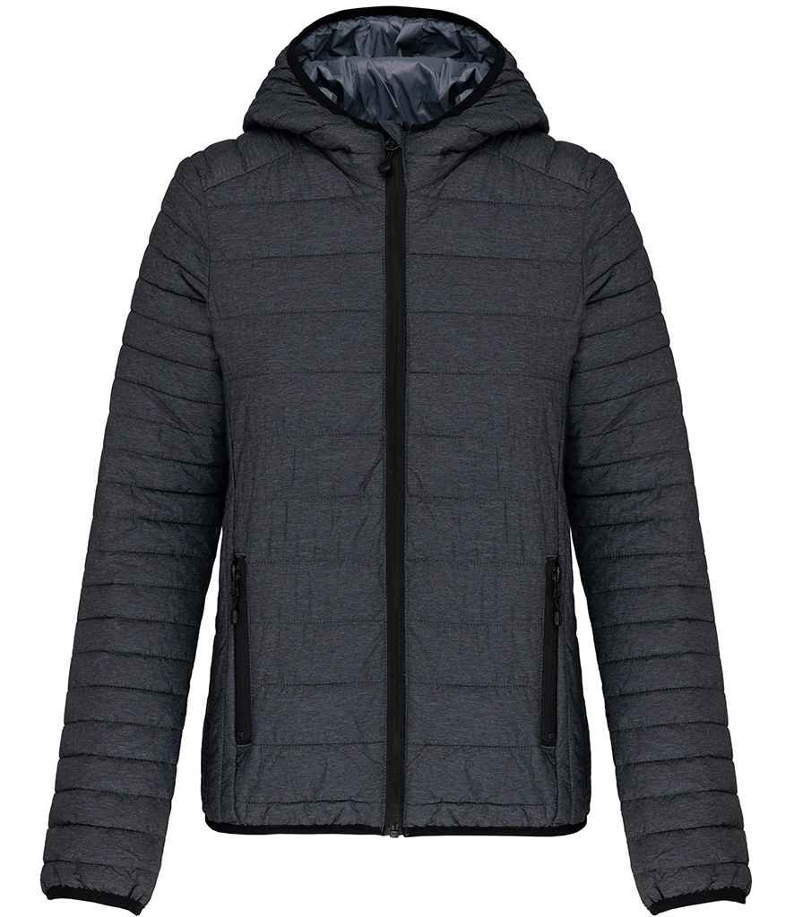 Kariban Kariban Ladies Lightweight Hooded Padded Jacket Marl Dark Grey