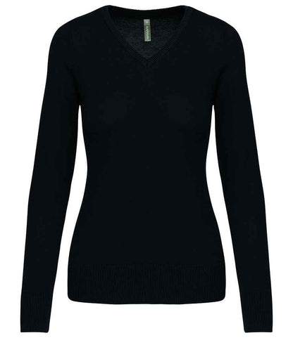 Kariban Ladies Cotton Acrylic V Neck Sweater in Black