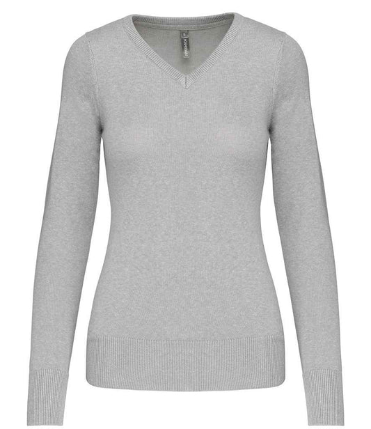 Kariban Ladies Cotton Acrylic V Neck Sweater in Grey Melange
