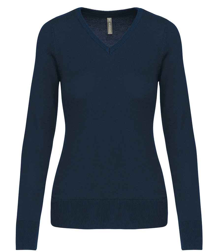 Kariban Ladies Cotton Acrylic V Neck Sweater in Navy