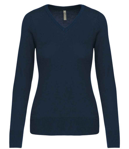 Kariban Ladies Cotton Acrylic V Neck Sweater in Navy