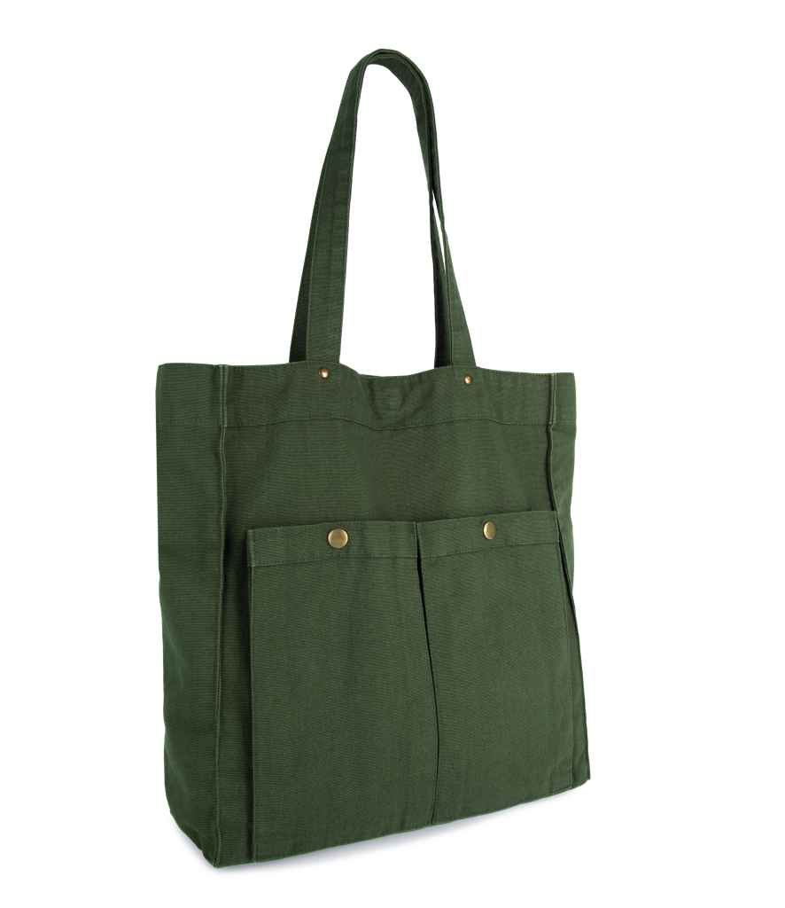 Kimood Kimood Washed Cotton Bag with Pockets Washed Kombu Green