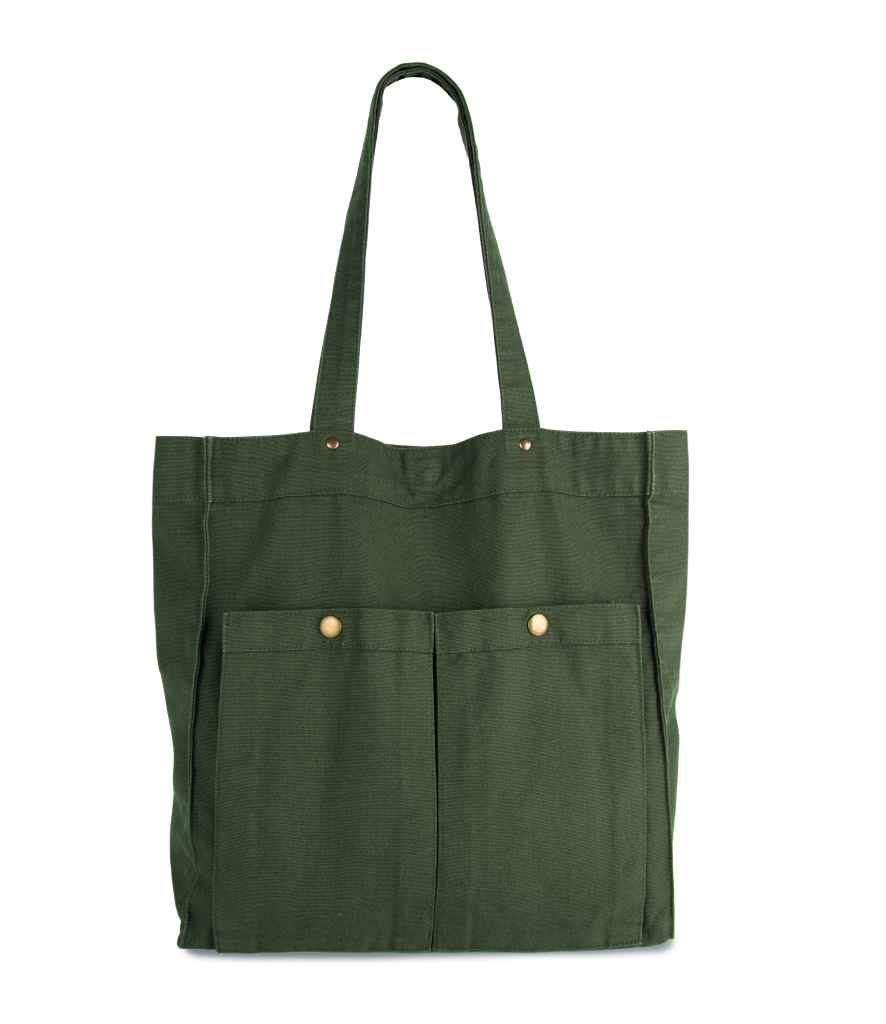 Kimood Washed Cotton Bag with Pockets in Washed Kombu Green