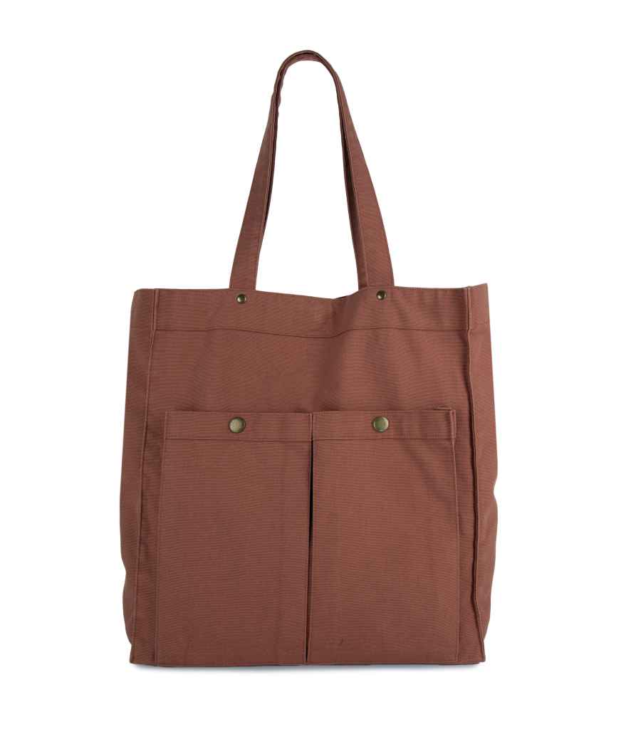 Kimood Washed Cotton Bag with Pockets in Washed Russet