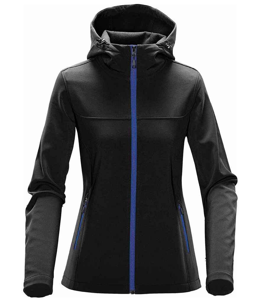 Stormtech Ladies Orbiter Hooded Soft Shell Jacket in Black/Azure