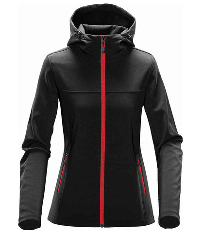 Stormtech Ladies Orbiter Hooded Soft Shell Jacket in Black/Bright Red