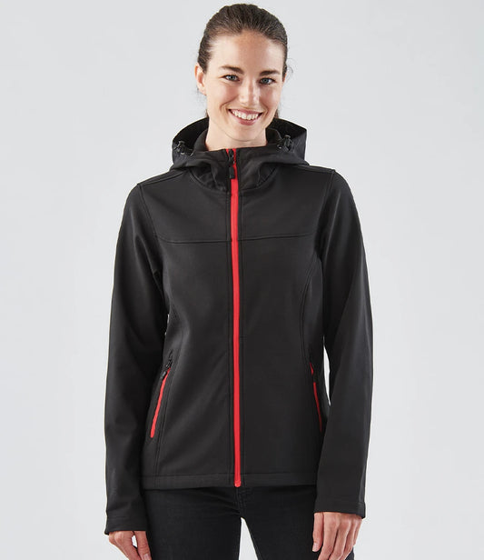 Stormtech Ladies Orbiter Hooded Soft Shell Jacket - Black/Bright Red - Model