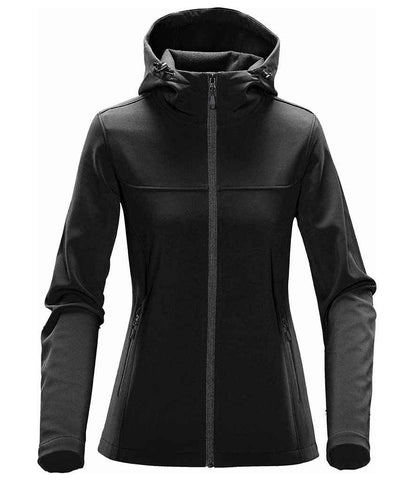 Stormtech Ladies Orbiter Hooded Soft Shell Jacket in Black/Dolphin