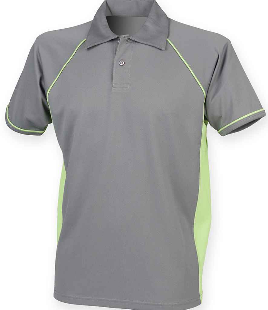 Finden & Hales Finden + Hales Performance Piped Polo Shirt Grey/Lime Green