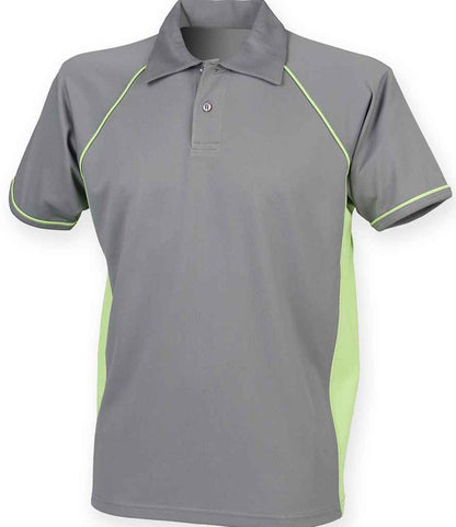 Finden & Hales Finden + Hales Performance Piped Polo Shirt Grey/Lime Green