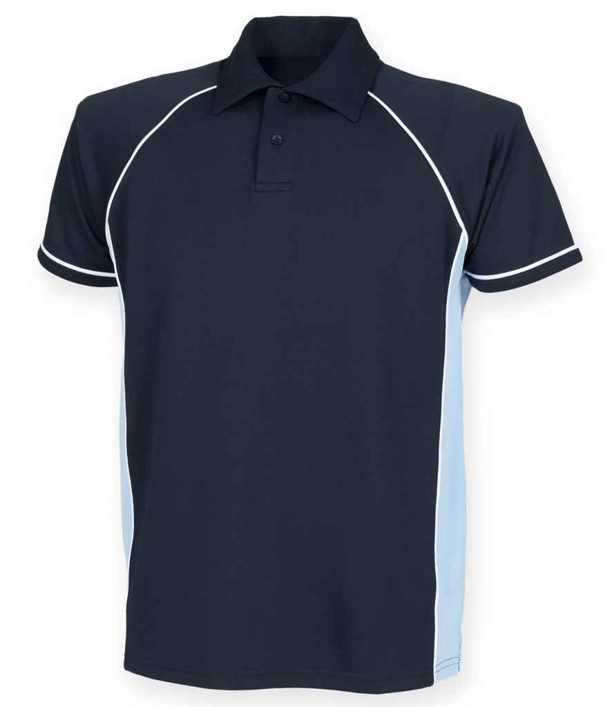 Finden & Hales Finden + Hales Performance Piped Polo Shirt Navy/Sky Blue/White
