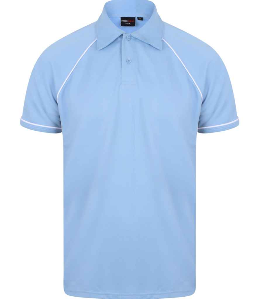 Finden & Hales Finden + Hales Performance Piped Polo Shirt Sky Blue/Navy/White