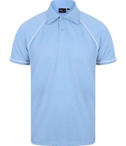 Finden & Hales Finden + Hales Performance Piped Polo Shirt Sky Blue/Navy/White