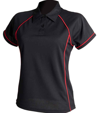 Finden + Hales Ladies Performance Piped Polo Shirt in Black/Red