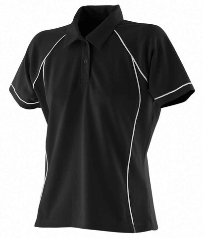 Finden & Hales Finden + Hales Ladies Performance Piped Polo Shirt Black/White