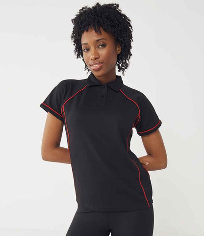 Finden & Hales Finden + Hales Ladies Performance Piped Polo Shirt Black/Red