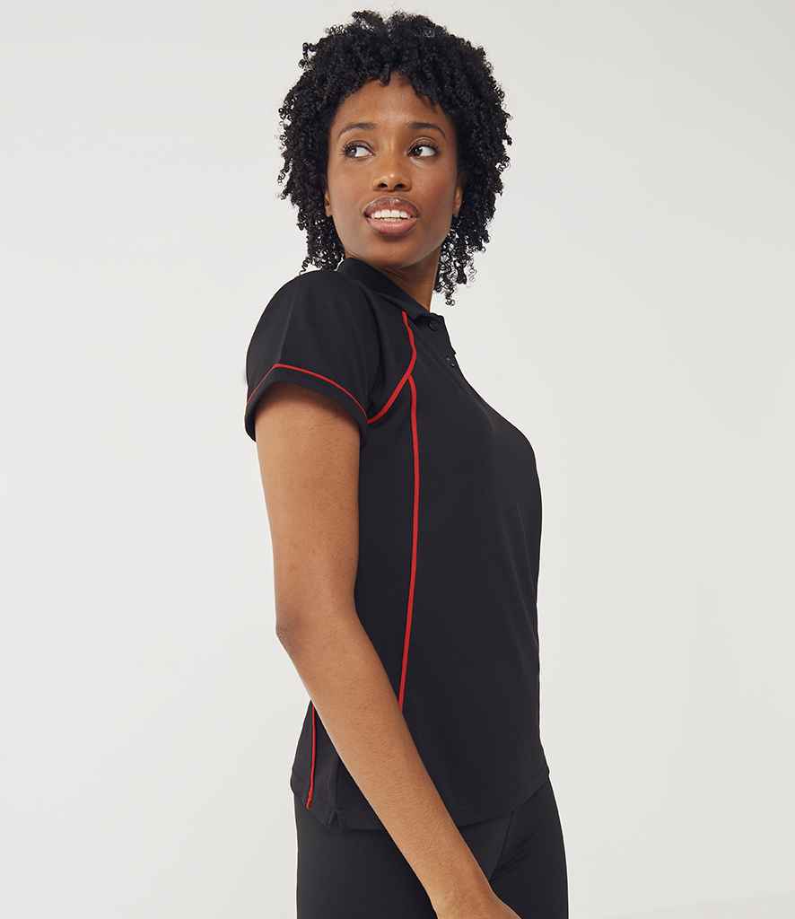 Finden & Hales Finden + Hales Ladies Performance Piped Polo Shirt Black/Red