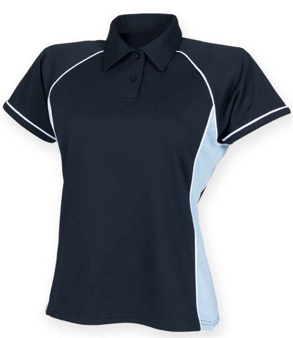 Finden & Hales Finden + Hales Ladies Performance Piped Polo Shirt Navy/Sky Blue/White