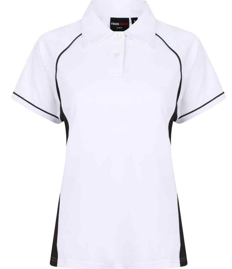 Finden & Hales Finden + Hales Ladies Performance Piped Polo Shirt White/Black/Black