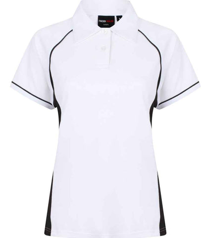 Finden & Hales Finden + Hales Ladies Performance Piped Polo Shirt White/Black/Black