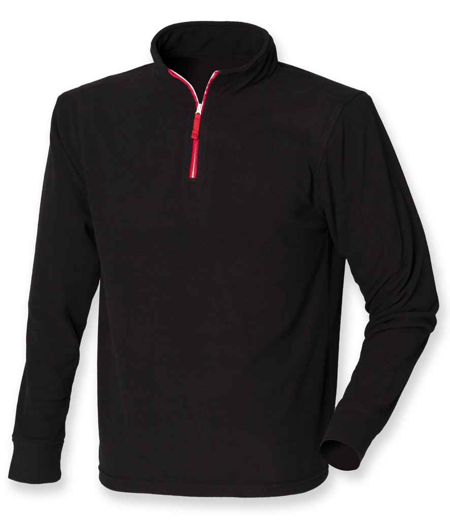Finden + Hales Zip Neck Piped Micro Fleece in Black/Red