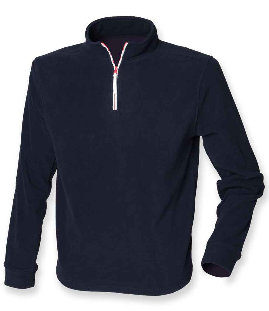 Finden + Hales Zip Neck Piped Micro Fleece in Navy/White