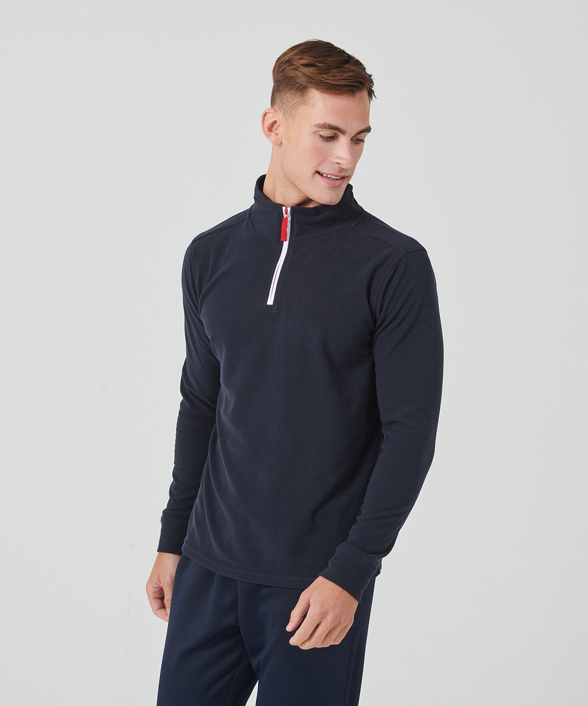 Finden & Hales ¼ zip long sleeve fleece piped Black/Red/White