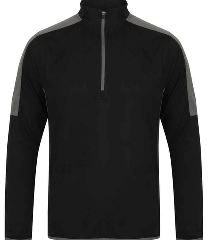 Finden + Hales Contrast Zip Neck Midlayer Top in Black/Gunmetal