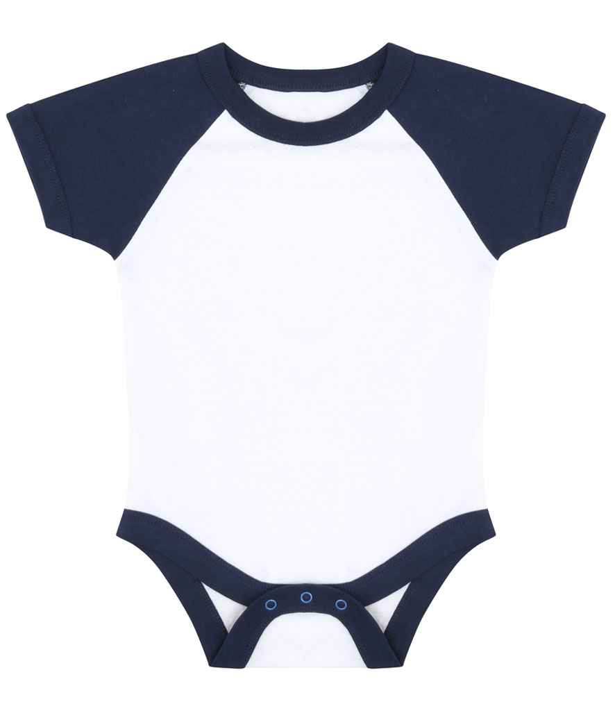 Larkwood Essential Short Sleeve Baby Baseball Bodysuit in White/Navy