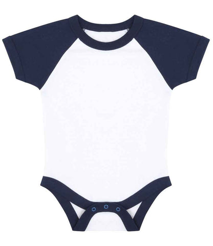 Larkwood Essential Short Sleeve Baby Baseball Bodysuit in White/Navy