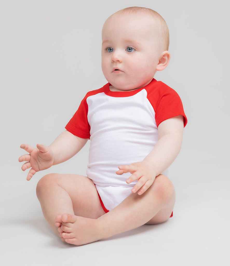 Larkwood Essential Short Sleeve Baby Baseball Bodysuit - model image