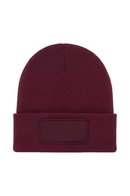 Uneek Rectangular Patch Beanie Maroon