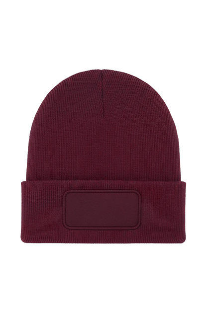 Uneek Rectangular Patch Beanie Maroon