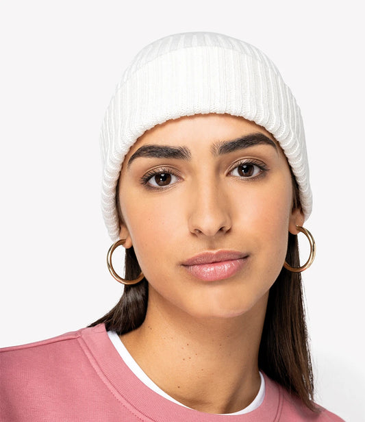 Native Spirit Wide Cuffed Beanie - Ivory - Model