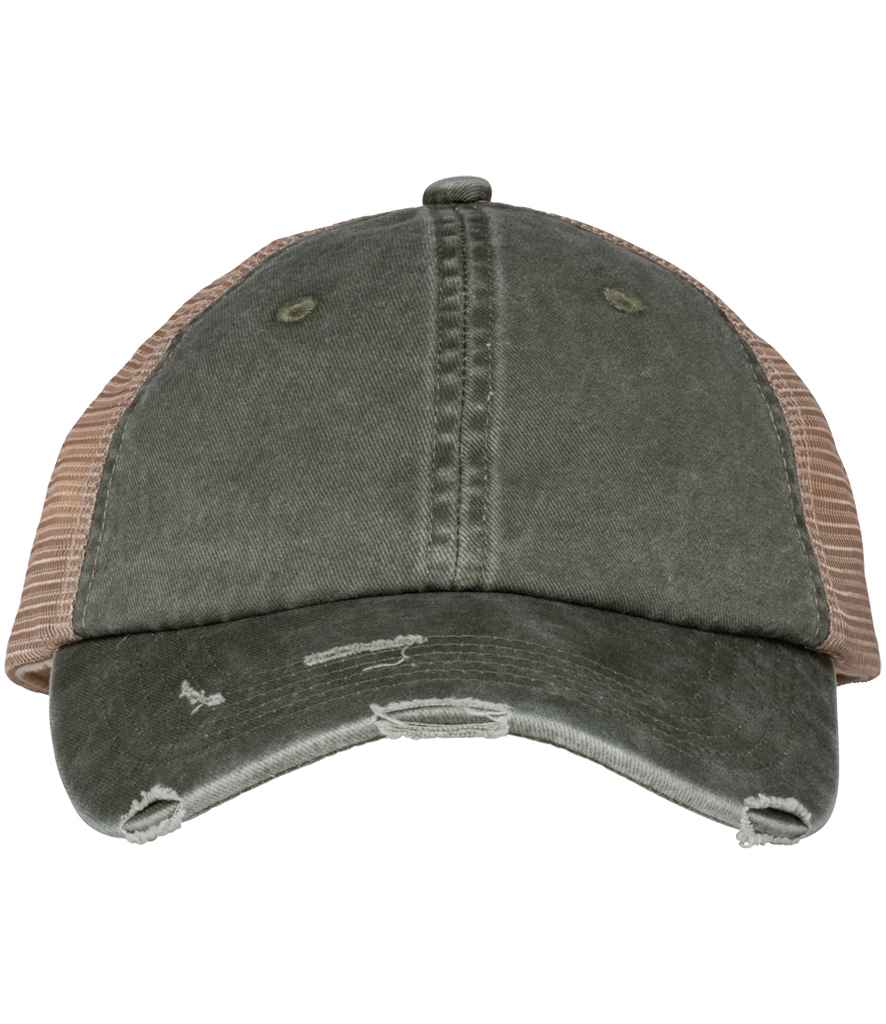 Native Spirit Washed Trucker Destroy Cap in Khaki/Beige